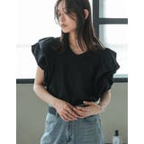 Vネックコットンブレンド天竺バルーンスリーブTシャツ | Re:EDIT | 詳細画像23