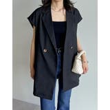 ブラック(501) | リネンライク金ボタンテーラードジレベスト | Re:EDIT