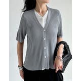 リブニット配色レイヤード風半袖カーディガン | Re:EDIT | 詳細画像3