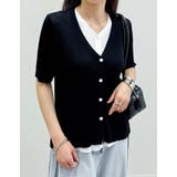 リブニット配色レイヤード風半袖カーディガン | Re:EDIT | 詳細画像24