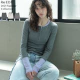 [涼感]配色レイヤード風ヘンリーネックニットトップス | Re:EDIT | 詳細画像1 
