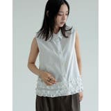 オフホワイト(502) | ブロード裾フリルノースリーブブラウス | Re:EDIT