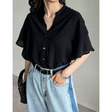 ポーラVネックフレアスリーブ切り替え半袖ブラウス | Re:EDIT | 詳細画像8