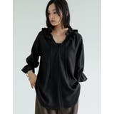 [体型カバー]7分袖リネンライクスキッパーフリルカラーチュニックブラウス | Re:EDIT | 詳細画像14 