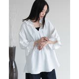 [体型カバー]7分袖リネンライクスキッパーフリルカラーチュニックブラウス | Re:EDIT | 詳細画像10 