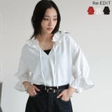[体型カバー]7分袖リネンライクスキッパーフリルカラーチュニックブラウス | Re:EDIT | 詳細画像1 