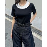 ブラック(501) | スムースカットソーレイヤード風ハーフスリーブTシャツ | Re:EDIT