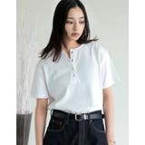 アイボリー(604) | テレコリブドットボタンヘンリーネックTシャツ | Re:EDIT