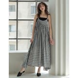 チェックネイビー(912) | [低身長サイズ有]シャーリングアシンメトリー切り替えキャミワンピース | Re:EDIT