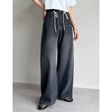 ブラック(501) | コットンデニムロープベルト付きワイドバレルレッグカーブパンツ | Re:EDIT