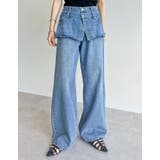 ブルー(511) | [低身長/高身長サイズ有]コットンデニムスカートレイヤードライクパンツ | Re:EDIT