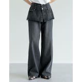 [低身長/高身長サイズ有]コットンデニムスカートレイヤードライクパンツ | Re:EDIT | 詳細画像4 