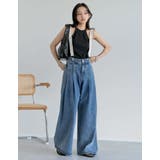 [低身長/高身長サイズ有]サスペンダー付きツータックワイドデニムパンツ | Re:EDIT | 詳細画像2 