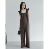 ブラウン(505) | [低身長/高身長サイズ有]リネンライクショルダーギャザーサロペット | Re:EDIT