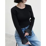 ブラック(501) | 袖オーガンジーフリルニットトップス | Re:EDIT