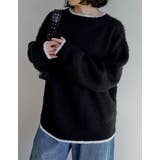 ブラック×ホワイト(501) | [2025AW COLLECTION]配色モヘアライクシャギーニットトップス | Re:EDIT