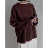 ブラウン×ピンク(505) | [2025AW COLLECTION]配色モヘアライクシャギーニットトップス | Re:EDIT