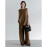 ブラウン(505) | [接触冷感][2点セット]シアーリネンタッチパンツセットアップ | Re:EDIT
