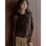 ブラウン(505) | ストレッチレースポロカラー前開きトップス | Re:EDIT