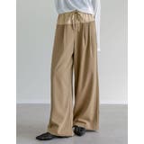 ベージュ(504) | ツイル×ヴィンテージライクサテン切り替えドロストパンツ | Re:EDIT