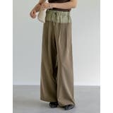 ブラウン(505) | ツイル×ヴィンテージライクサテン切り替えドロストパンツ | Re:EDIT