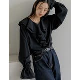 ブラック(501) | シアーエアリーラッフルカラーブラウス | Re:EDIT