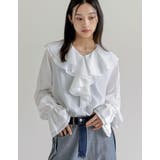 ホワイト(502) | シアーエアリーラッフルカラーブラウス | Re:EDIT