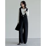 ブラック(501) | 微起毛ツイルゴールドボタン付きサロペット | Re:EDIT