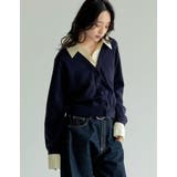 ネイビー×イエロー(989) | [2025AW COLLECTION]シャツドッキングレイヤード風ニットカーディ… | Re:EDIT