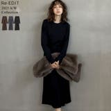 ライトダンボールウエストベルト付き長袖ナローワンピース | Re:EDIT | 詳細画像1