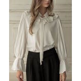 ホワイト(502) | フレアスリーブフリルカッティングボウタイリボンブラウス | Re:EDIT