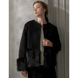 ブラック(501) | 異素材切り替えファートリムノーカラーコート | Re:EDIT