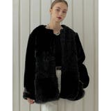 ブラック(501) | パッチワークボアファーノーカラーミドルコート | Re:EDIT