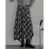 ブラック(501) | 起毛チェック柄アシンメトリースカート | Re:EDIT