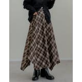 ブラウン(505) | 起毛チェック柄アシンメトリースカート | Re:EDIT