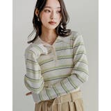 アイボリー(604) | マルチボーダーポロニットトップス | Re:EDIT