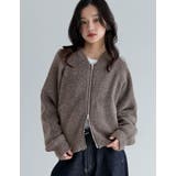 モカ(605) | ダブルジップニットブルゾン | Re:EDIT