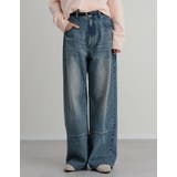 [低身長 高身長サイズ有]コットンデニムメタルストーン付きワイドストレートパンツ | Re:EDIT | 詳細画像3 