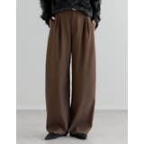 ブラウン(505) | [低身長/高身長サイズ有]ツイルツータックバレルレッグカーブパンツ | Re:EDIT