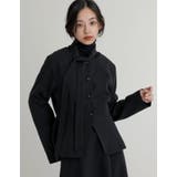 ブラック(501) | スカーフ付きウールライクノーカラージャケット | Re:EDIT