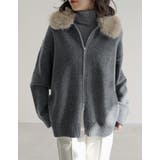 チャコールグレー(703) | フェイクファー襟ダブルジップニットコート | Re:EDIT