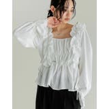 ホワイト(502) | ポーラスクエアネックキャンディスリーブシャーリングブラウス | Re:EDIT