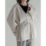 アイボリー(604) | フェイクウールベルト付きノーカラーコート | Re:EDIT