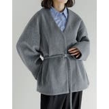 チャコールグレー(703) | フェイクウールベルト付きノーカラーコート | Re:EDIT