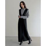 ブラック(501) | [低身長サイズ有]ツイードラップデザイン風ジャンパースカート | Re:EDIT