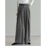 ブラック(501) | [低身長/高身長サイズ有]チェック柄ダブルタックワイドパンツ | Re:EDIT