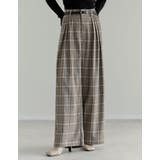 ブラウン(505) | [低身長/高身長サイズ有]チェック柄ダブルタックワイドパンツ | Re:EDIT