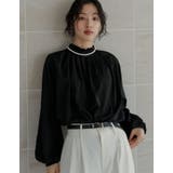 ブラック(501) | 襟タックスタンドカラーブラウス | Re:EDIT