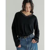 ブラック(501) | オーバーサイズレースVネックニットチュニック | Re:EDIT