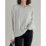 ホワイト(502) | オーバーサイズレースVネックニットチュニック | Re:EDIT